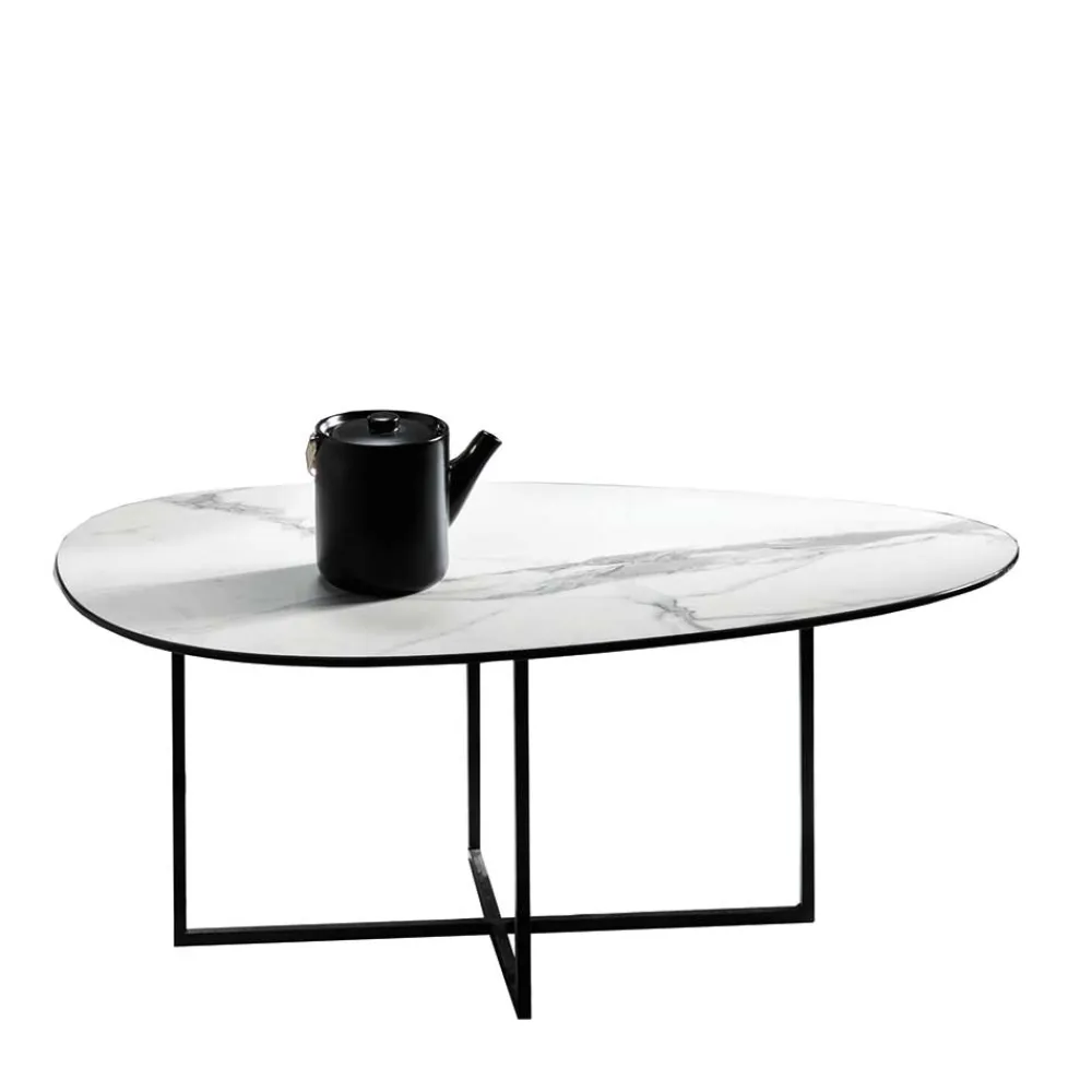 Wohnen Glas Wohnzimmertisch in Marmor Optik - eiförmig - Lampione