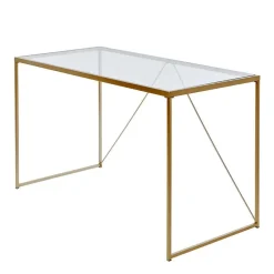 Wohnen Glas-Schreibtisch mit Bügelgestell in Gold - Limgo