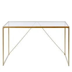 Wohnen Glas-Schreibtisch mit Bügelgestell in Gold - Limgo
