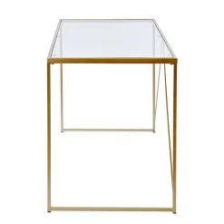 Wohnen Glas-Schreibtisch mit Bügelgestell in Gold - Limgo