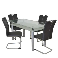 Wohnen Küchen-Essgruppen|Esszimmer Komplett*Glastisch & Freischwinger Stühle - Zaparony (fünfteilig)