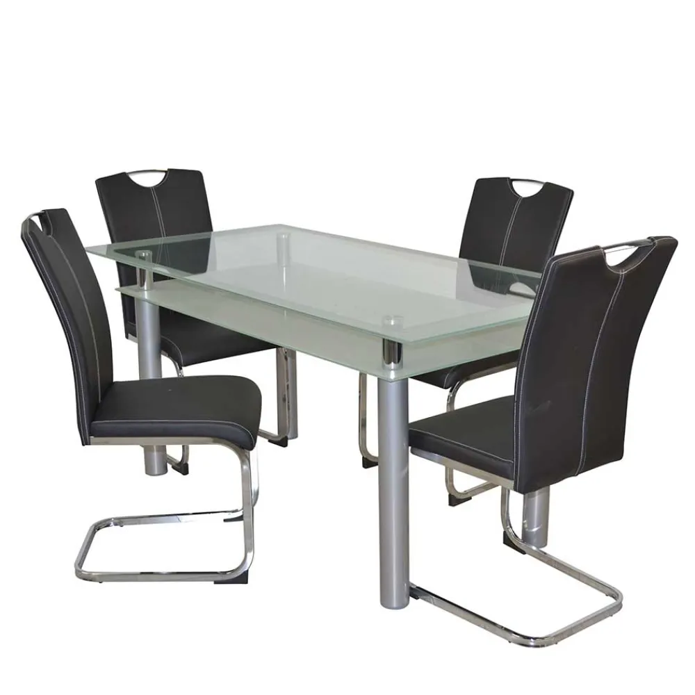 Wohnen Küchen-Essgruppen|Esszimmer Komplett*Glastisch & Freischwinger Stühle - Zaparony (fünfteilig)