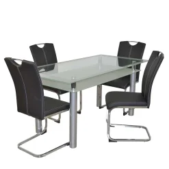 Wohnen Küchen-Essgruppen|Esszimmer Komplett*Glastisch & Freischwinger Stühle - Zaparony (fünfteilig)