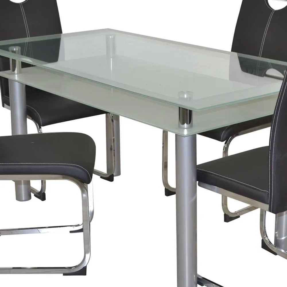 Wohnen Küchen-Essgruppen|Esszimmer Komplett*Glastisch & Freischwinger Stühle - Zaparony (fünfteilig)