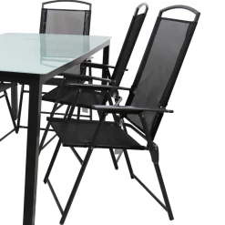 Wohnen Glasmöbel|Rattanmöbel*Glastisch & Klappstühle wetterfest - Cretania (siebenteilig)