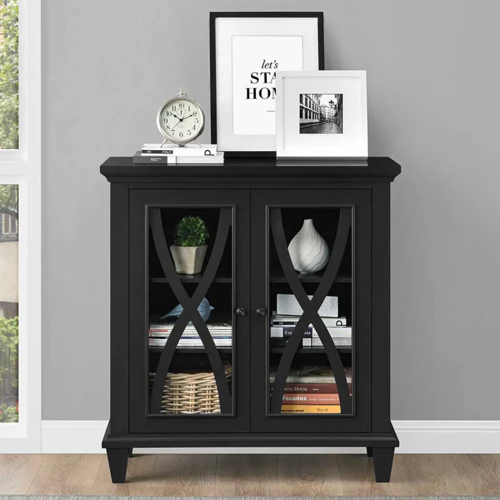 Wohnen Vitrinen|Wohnzimmer-Vitrinen*Glasvitrine Kommode in Schwarz - Loregrema