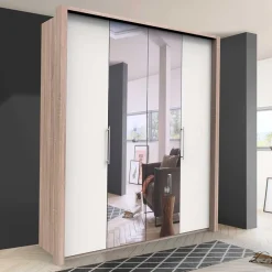 Wohnen Jugendzimmerschränke*Gleittüren-Kleiderschrank in Weiß mit Spiegel - Vaclyn