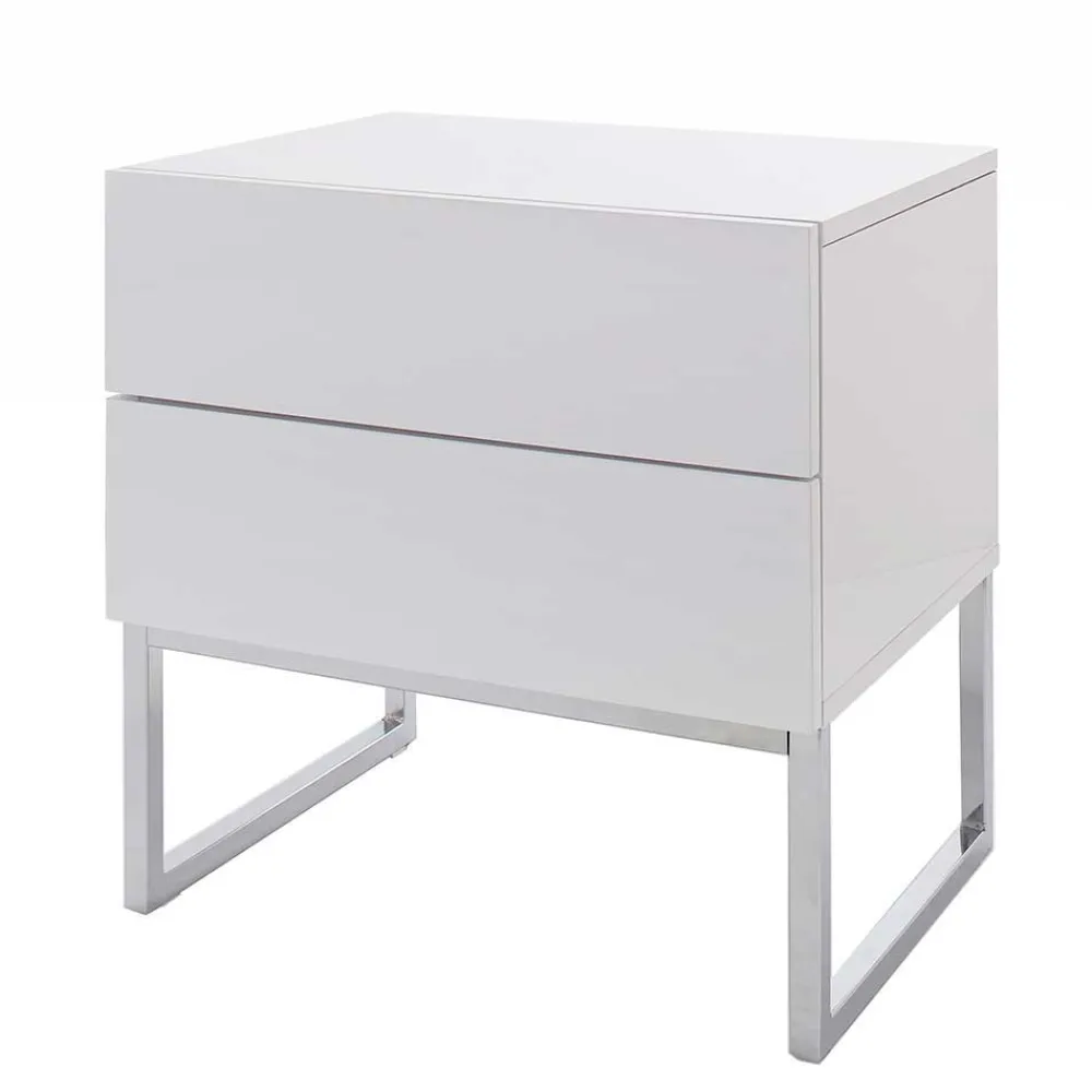 Wohnen Günstige Design Nachtkommode in Weiß Merin mit Chrom