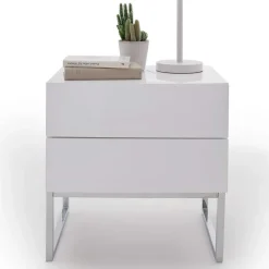 Wohnen Günstige Design Nachtkommode in Weiß Merin mit Chrom