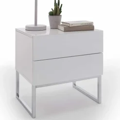 Wohnen Günstige Design Nachtkommode in Weiß Merin mit Chrom