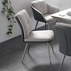 Wohnen Graue Esszimmerstühle Casalin mit Edelstahl Gestell (2er Set)