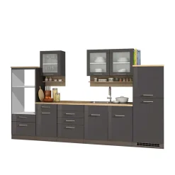 Wohnen Küche Komplett|Küchenzeilen*Graue Hochglanz Küche als Leerblock - Bozenia III (zehnteilig)