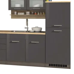 Wohnen Küche Komplett|Küchenzeilen*Graue Hochglanz Küche als Leerblock - Bozenia III (zehnteilig)