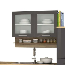 Wohnen Küche Komplett|Küchenzeilen*Graue Hochglanz Küche als Leerblock - Bozenia III (zehnteilig)