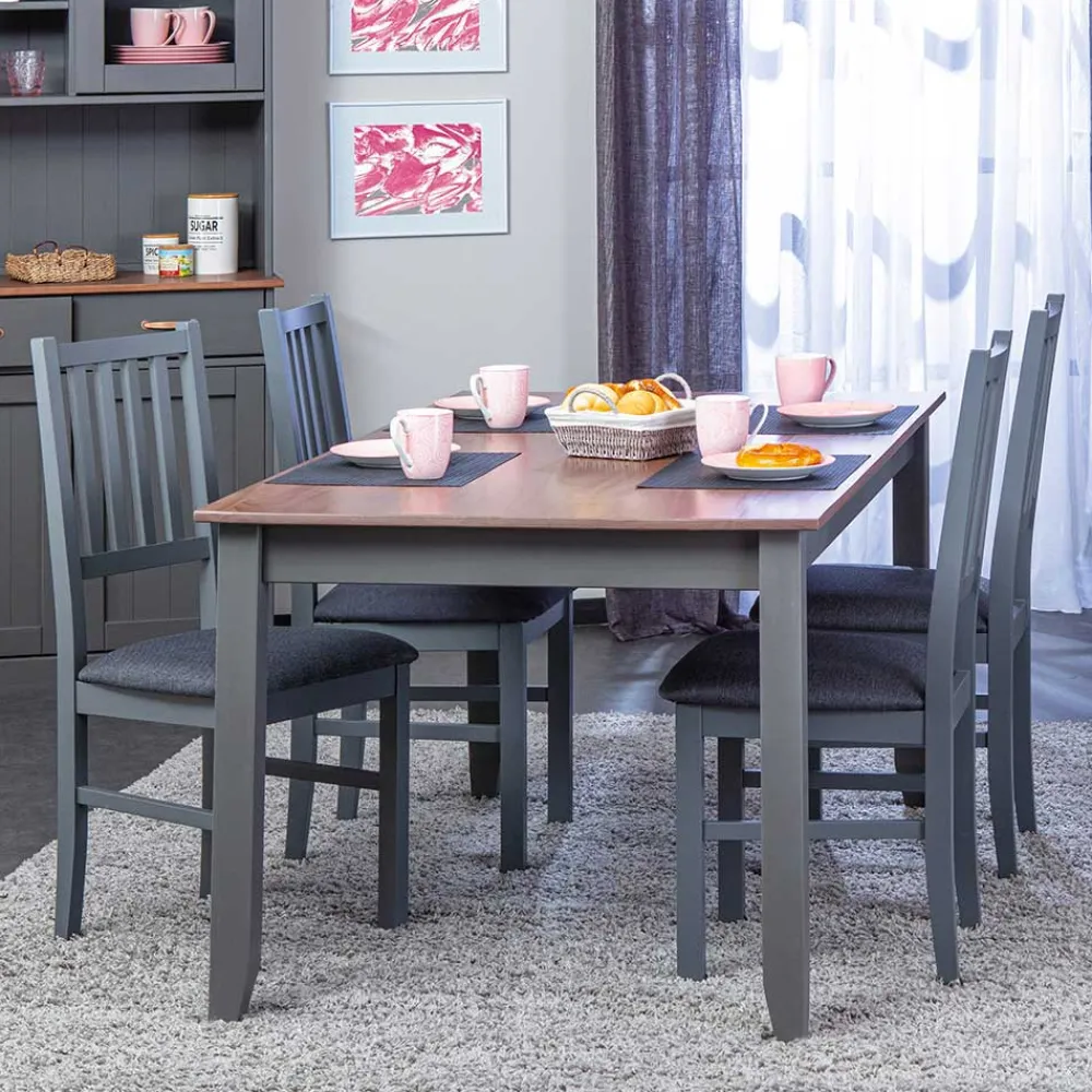 Wohnen Graue Holzstühle mit Polstersitz - Nepplan (2er Set)