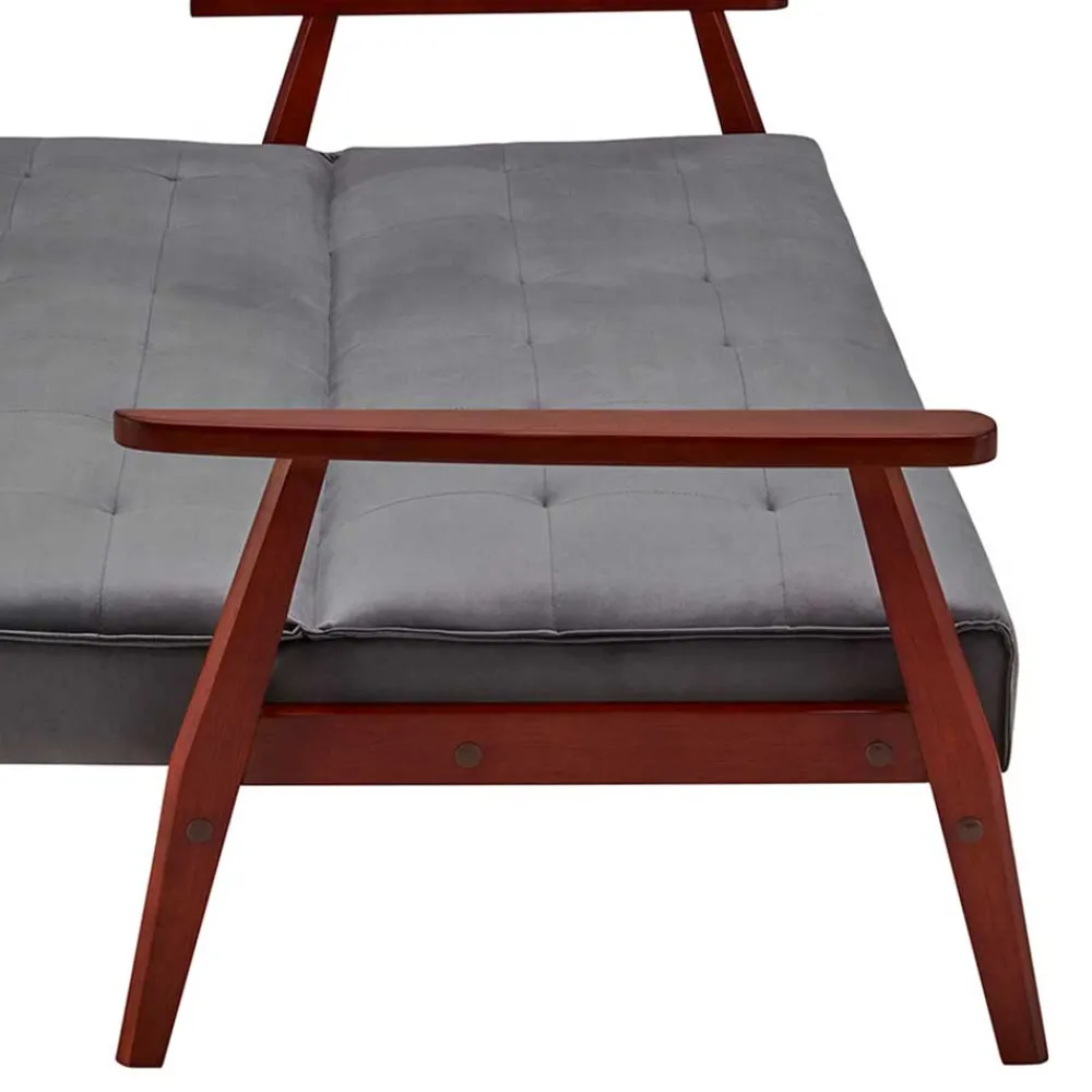 Wohnen Graue Samt Bettcouch mit Holzgestell - Farala