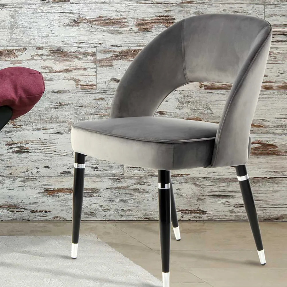 Wohnen Designermöbel*Graue Samtstühle mit Eisenbeinen - Viarolia (2er Set)