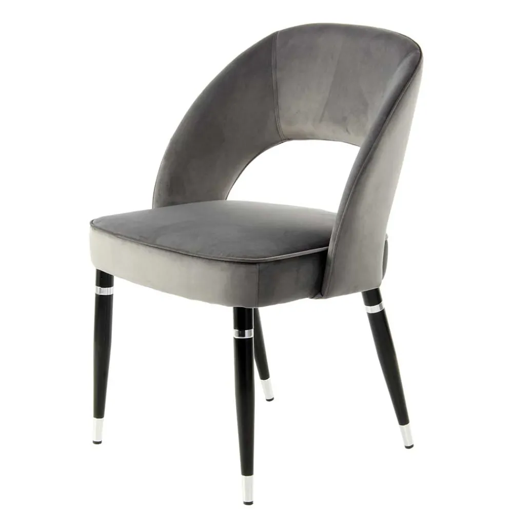 Wohnen Designermöbel*Graue Samtstühle mit Eisenbeinen - Viarolia (2er Set)