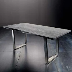 Wohnen Graue Möbel|Naturholzmöbel*Grauer Baumkanten Esstisch Risa im Loft Style