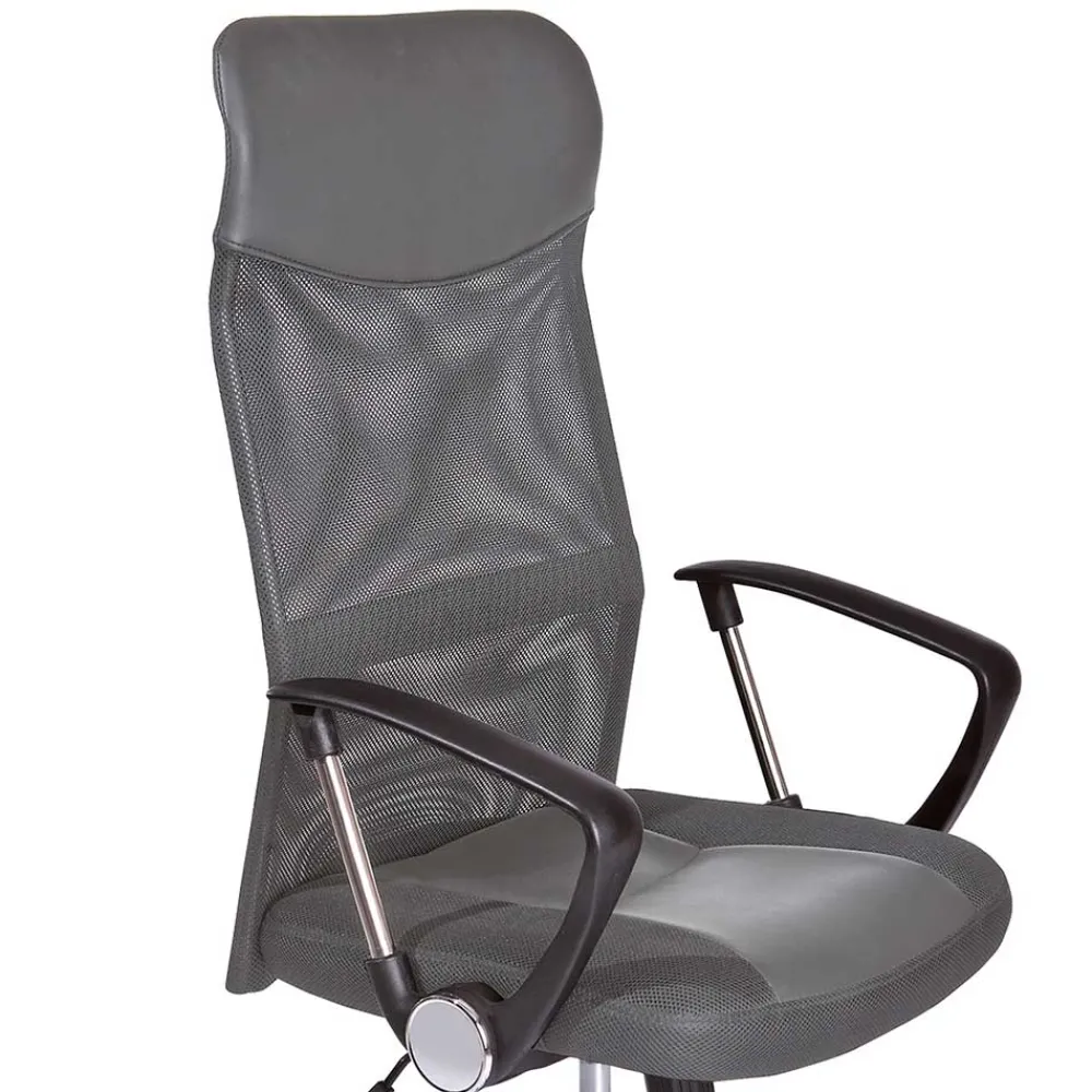 Wohnen Grauer Chefsessel aus Mesh & Kunstleder - Echora