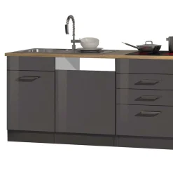 Wohnen Küche Komplett|Küchenzeilen*Grauer Hochglanz Küchenblock 330cm - Bozenia (achtteilig)
