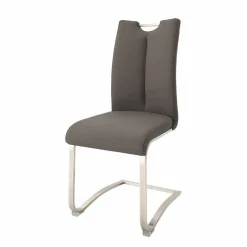 Wohnen Grauer Lederstuhl mit Edelstahl - Yetarra (2er Set)