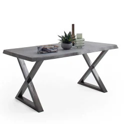 Wohnen Grauer Naturkantentisch mit X-Beinen - Tyrelia