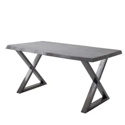 Wohnen Grauer Naturkantentisch mit X-Beinen - Tyrelia