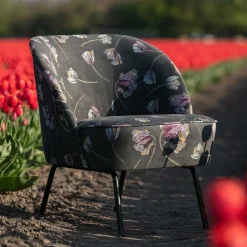 Wohnen Grauer Samt Sessel mit Tulpen Lila - Kiyoshi