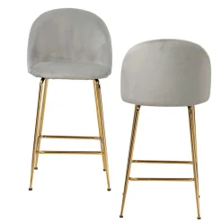 Wohnen Grauer Samt-Barstuhl im Retro Look - Hovalta (2er Set)