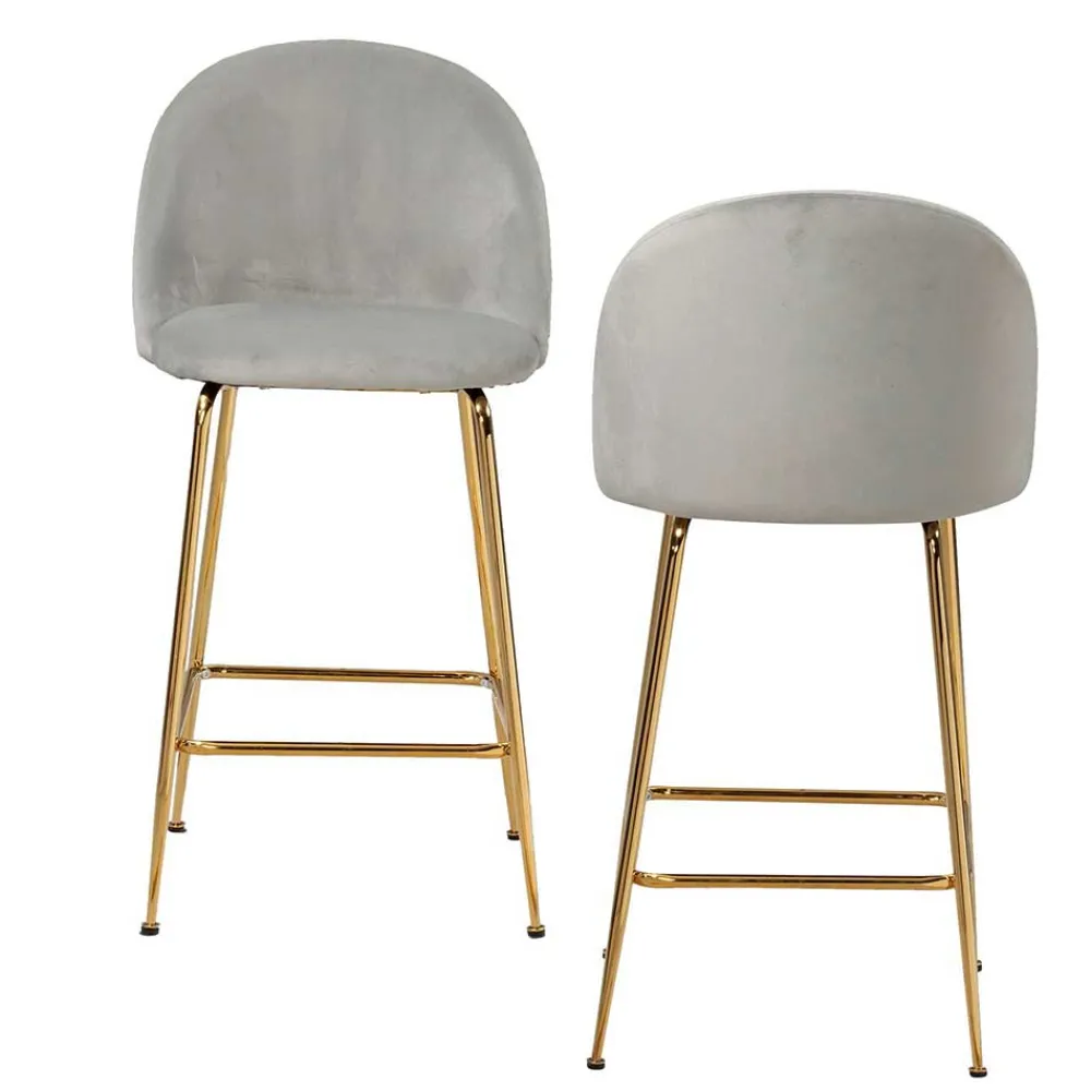 Wohnen Grauer Samt-Barstuhl im Retro Look - Hovalta (2er Set)
