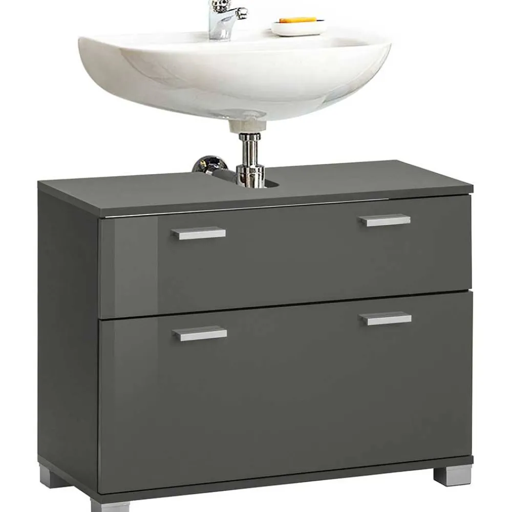 Wohnen Grauer Unterschrank fürs Waschbecken Hochglanz - Ulivia