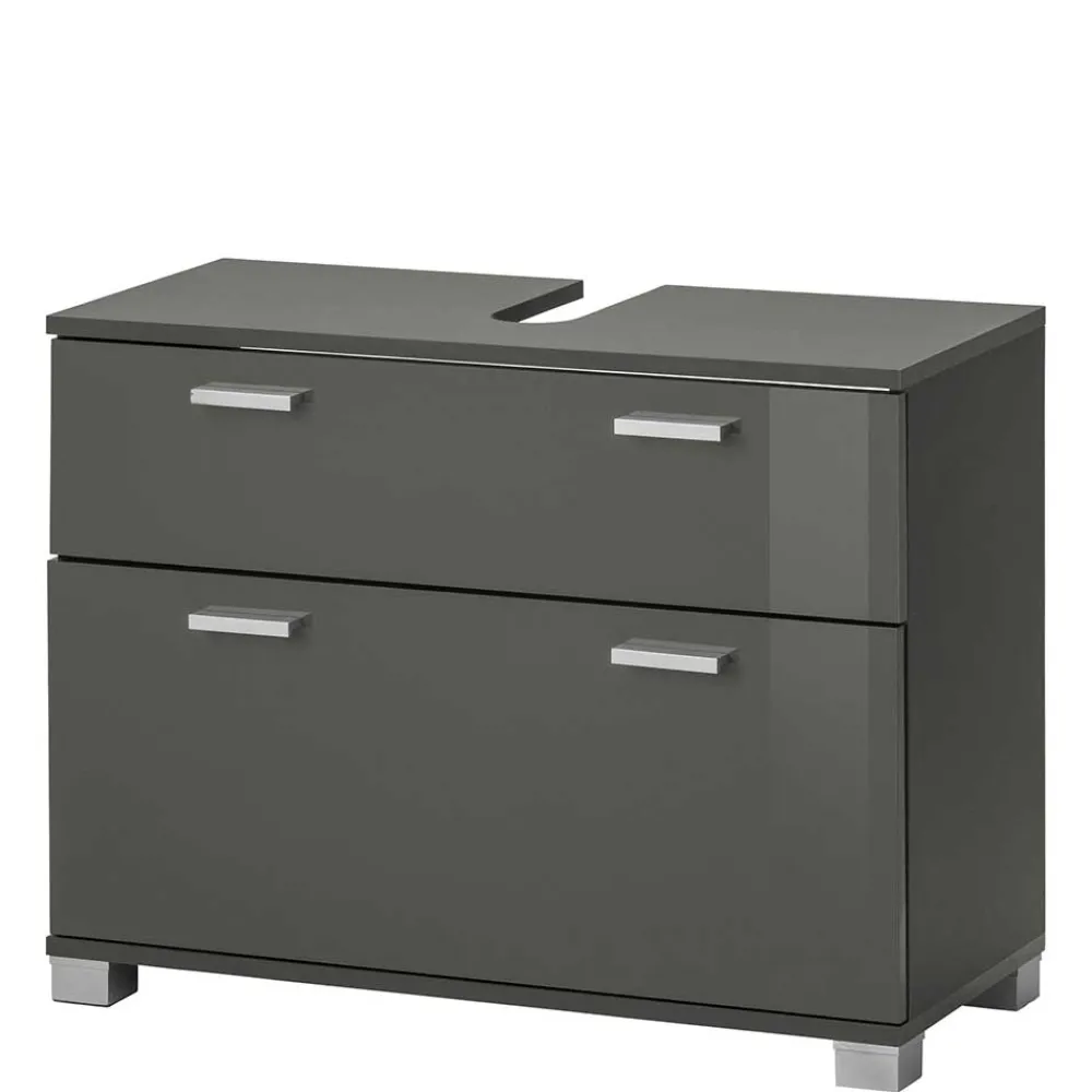 Wohnen Grauer Unterschrank fürs Waschbecken Hochglanz - Ulivia