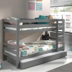 Kinder Wohnen Graues Etagenbett mit Ausziehbett - Akreditarus