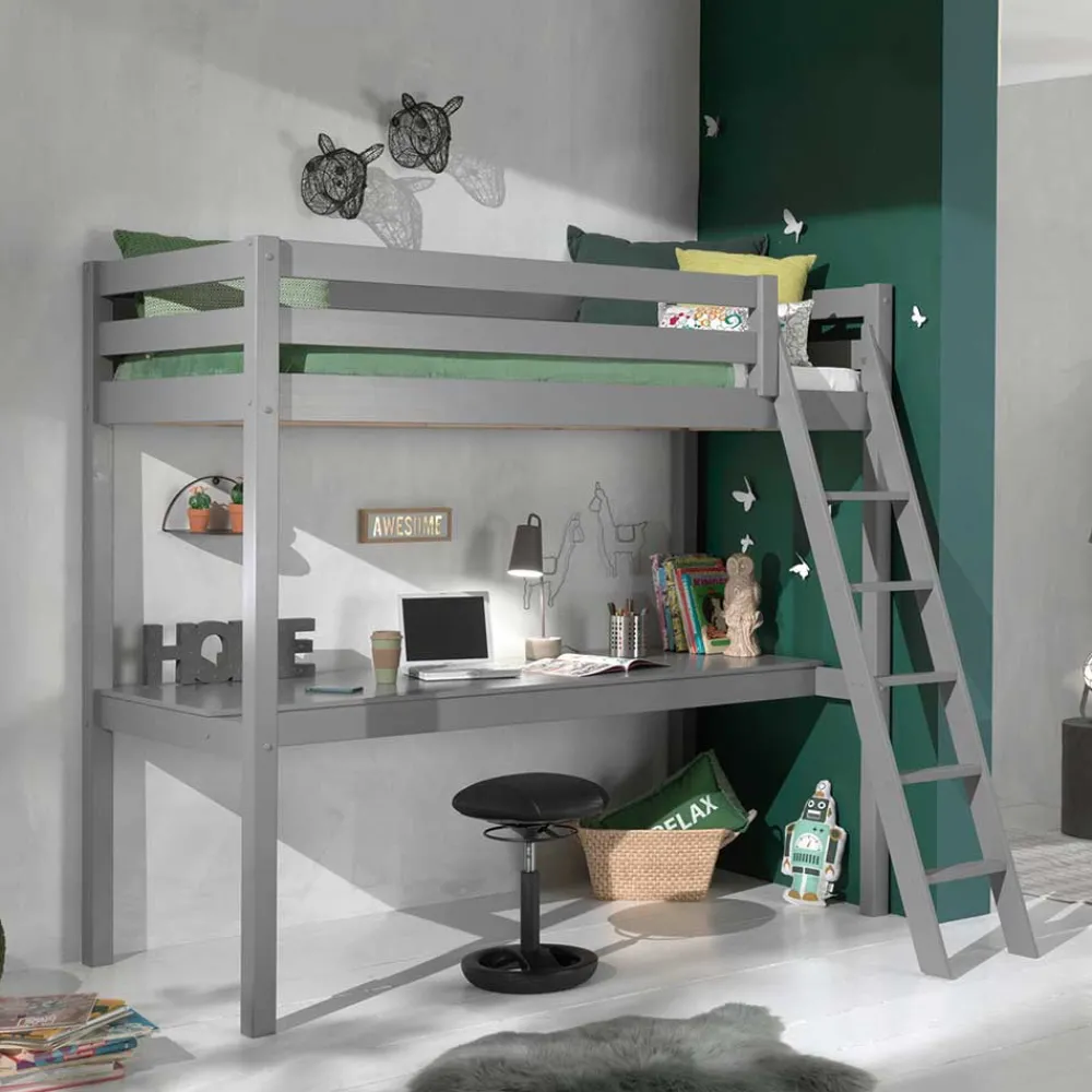 Wohnen Jugendbetten|Kindermöbel*Graues Hochbett mit Schreibtisch Arbeitsplatz - Tollow