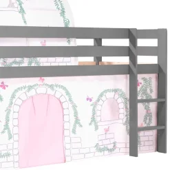 Wohnen Jugendbetten|Kinderbetten*Graues Hochbettgestell mit Spieltunnel & Vorhang - Sercan