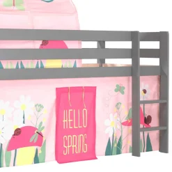 Wohnen Jugendbetten|Kinderbetten*Graues Kiefernholz-Hochbettgestell mit Spieltunnel - Dannys