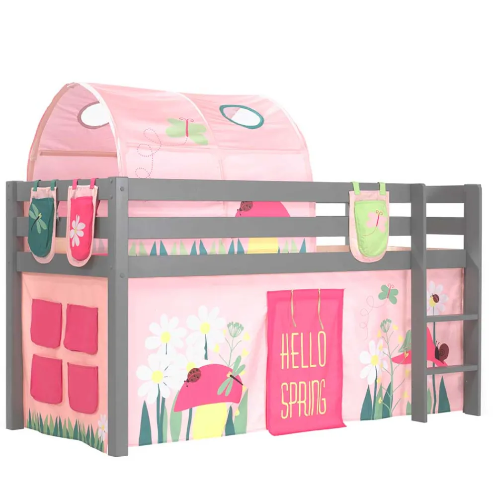 Kinder Wohnen Graues Kinderzimmer-Hochbett mit Stoffset Frühling - Season