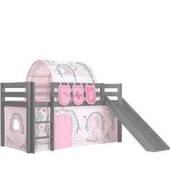 Wohnen Kindermöbel|Kinderbetten*Graues Mädchen-Hochbett mit Rutsche - Borgio