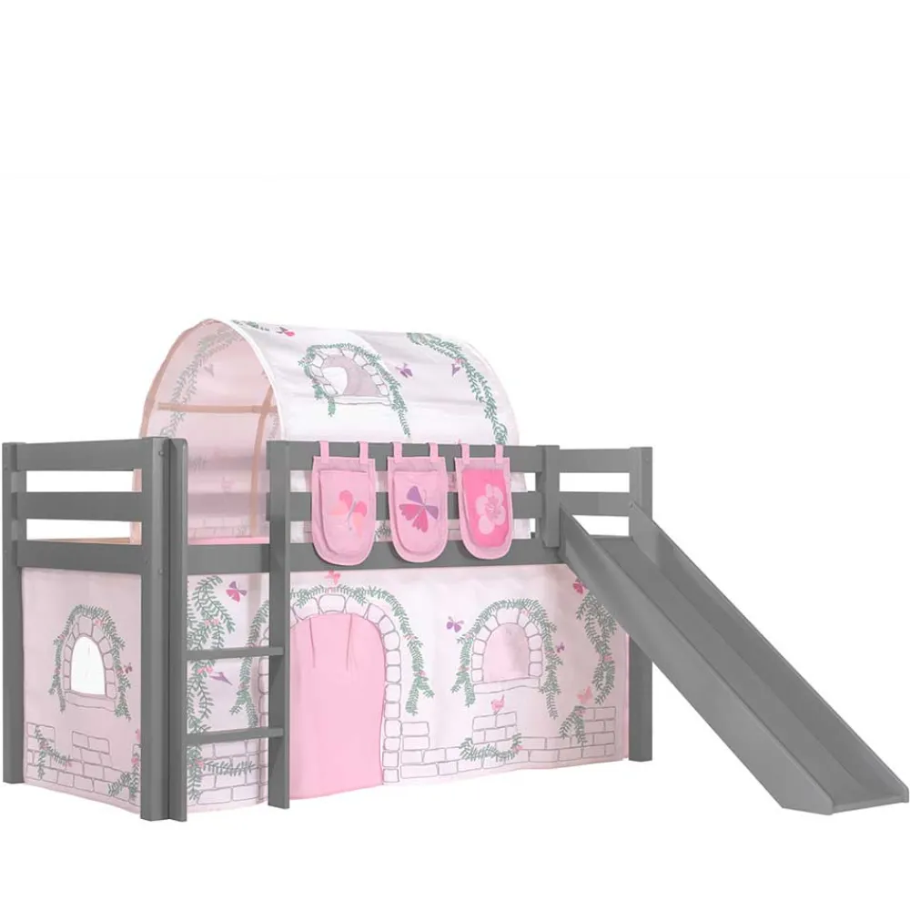 Wohnen Kindermöbel|Kinderbetten*Graues Mädchen-Hochbett mit Rutsche - Borgio