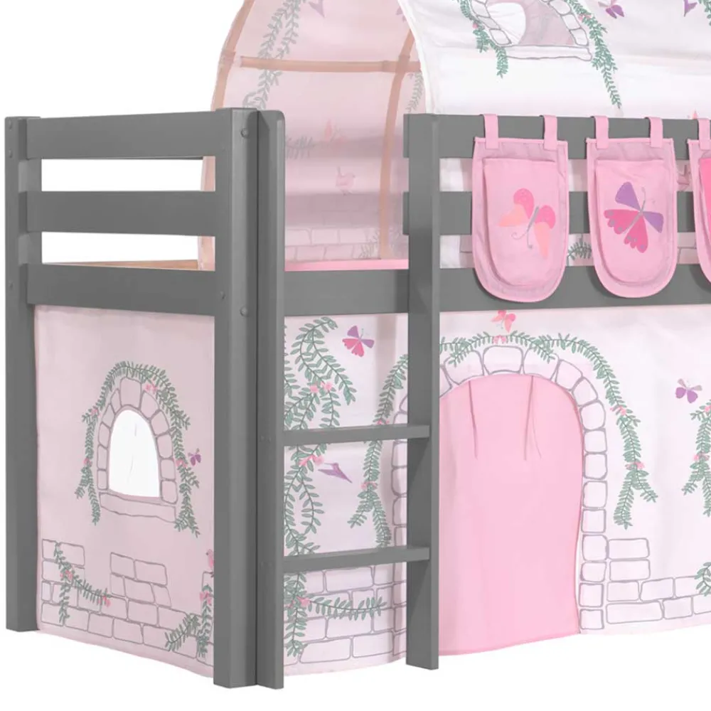 Wohnen Kindermöbel|Kinderbetten*Graues Mädchen-Hochbett mit Rutsche - Borgio