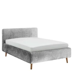 Wohnen Jugendbetten*Graues Polsterbett mit Boucle Bezug und Holzfüßen - Endrov