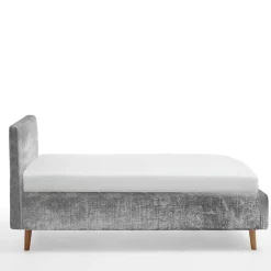 Wohnen Jugendbetten*Graues Polsterbett mit Boucle Bezug und Holzfüßen - Endrov
