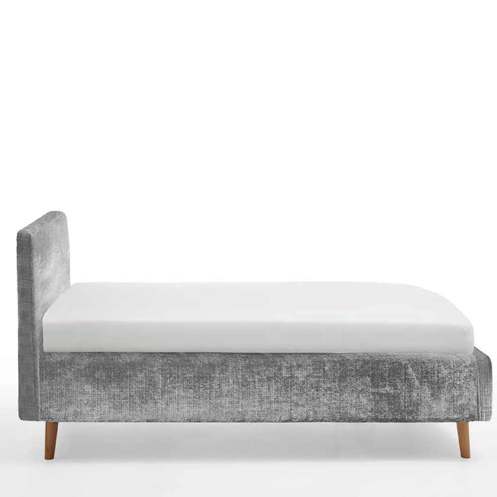 Wohnen Jugendbetten*Graues Polsterbett mit Boucle Bezug und Holzfüßen - Endrov
