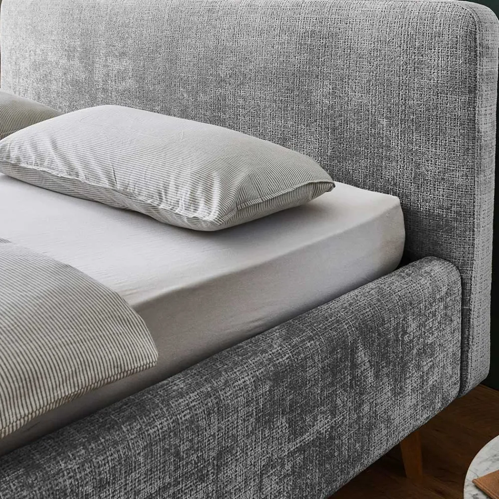 Wohnen Jugendbetten*Graues Polsterbett mit Boucle Bezug und Holzfüßen - Endrov