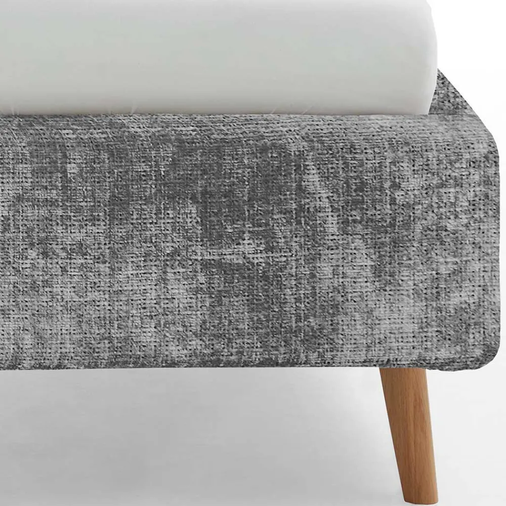 Wohnen Jugendbetten*Graues Polsterbett mit Boucle Bezug und Holzfüßen - Endrov