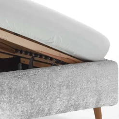 Wohnen Jugendbetten*Graues Polsterbett mit Boucle Bezug und Holzfüßen - Endrov