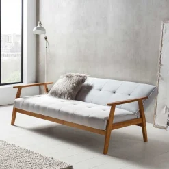 Wohnen Graues Sofa mit Holzgestell Eiche - Florynn