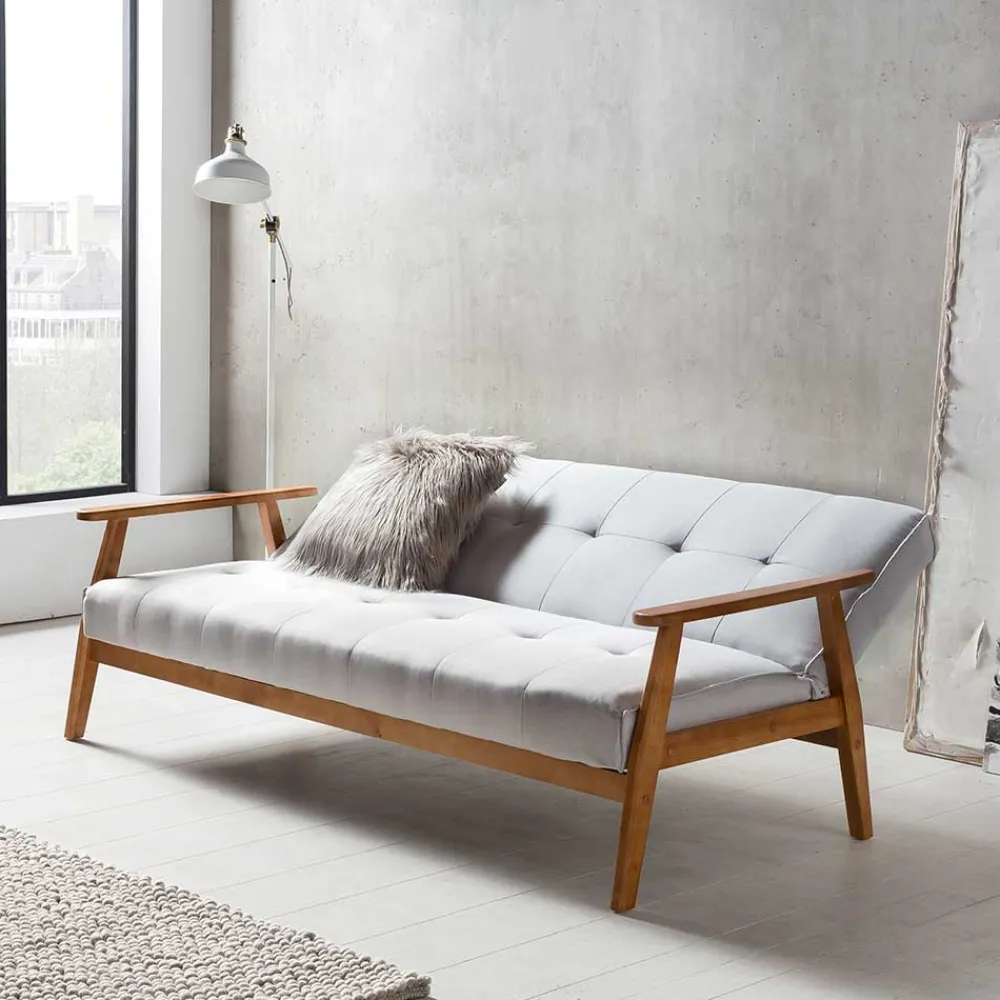 Wohnen Graues Sofa mit Holzgestell Eiche - Florynn