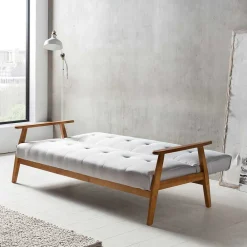Wohnen Graues Sofa mit Holzgestell Eiche - Florynn